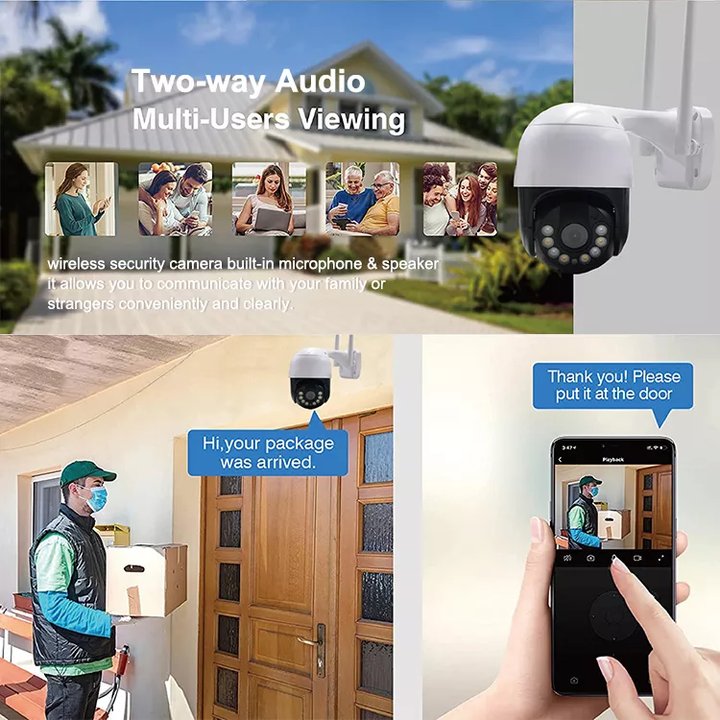 ICSEWEFI Smart WiFi IP Camera Waterproof Home Security Motion Detection Wireless PTZ Style 2MP Resolution NVR Data Storage