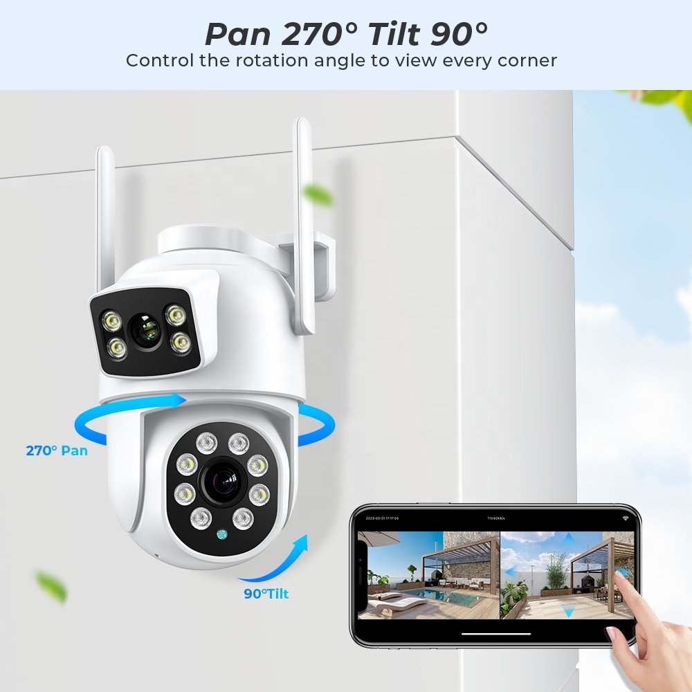 4MP2K PTZ Camera Dual Lens Dual Screen Wireless Outdoor IP Camera AI Human Detection P2P Video Surveillance WIFI Security Camera