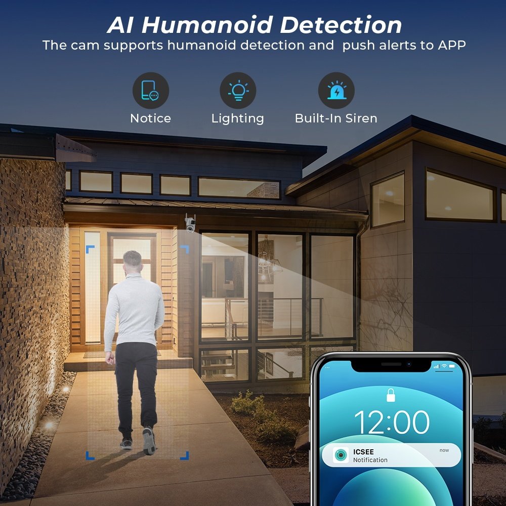 4MP2K PTZ Camera Dual Lens Dual Screen Wireless Outdoor IP Camera AI Human Detection P2P Video Surveillance WIFI Security Camera