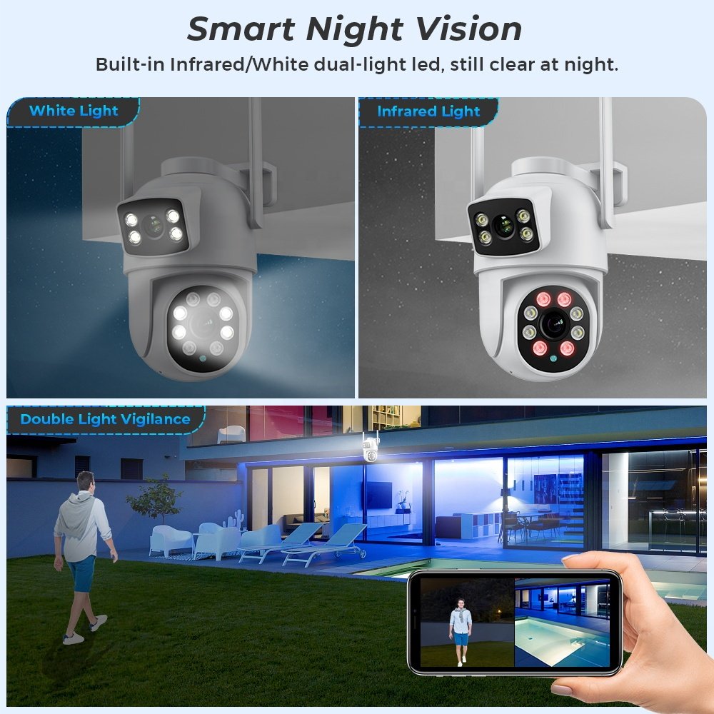 4MP2K PTZ Camera Dual Lens Dual Screen Wireless Outdoor IP Camera AI Human Detection P2P Video Surveillance WIFI Security Camera
