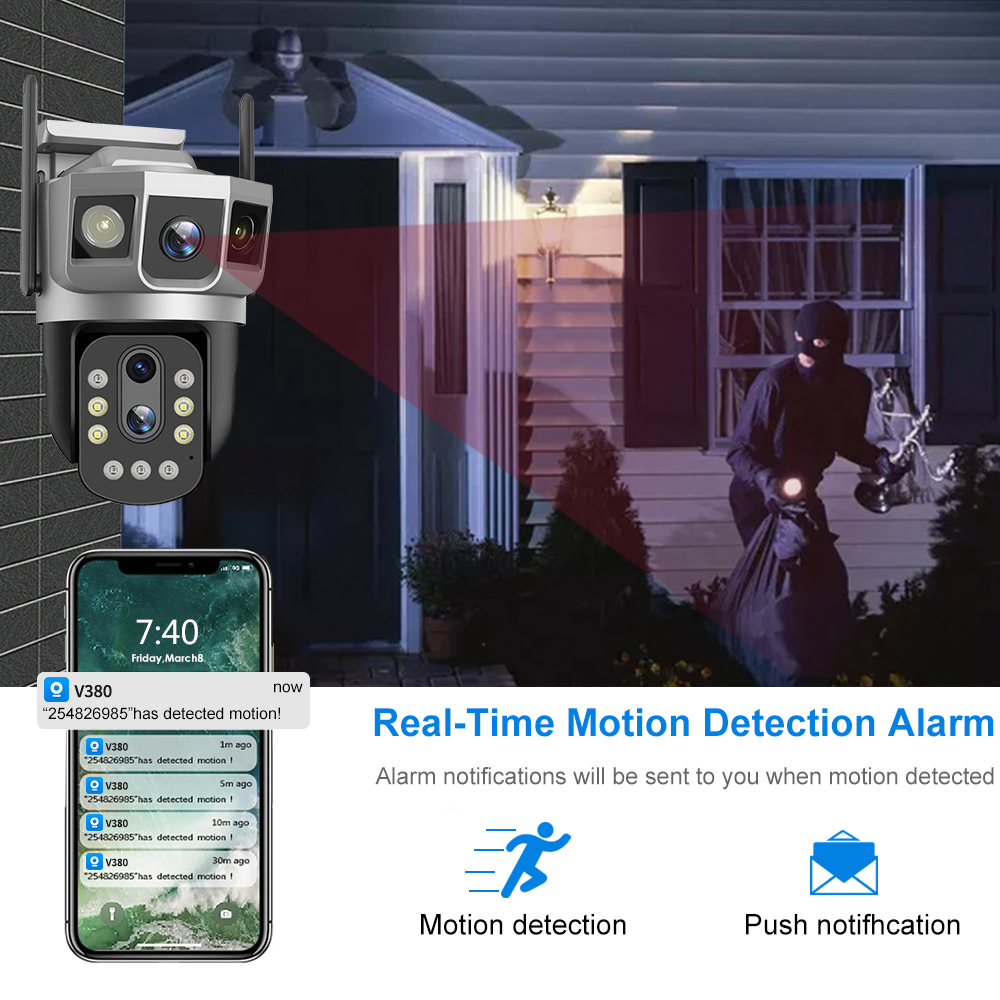 V380PRO 10X Optical zoom Surveillance Outdoor Security Camera Alarm Linkage Dual Lens CCTV WiFi solar PTZ camera