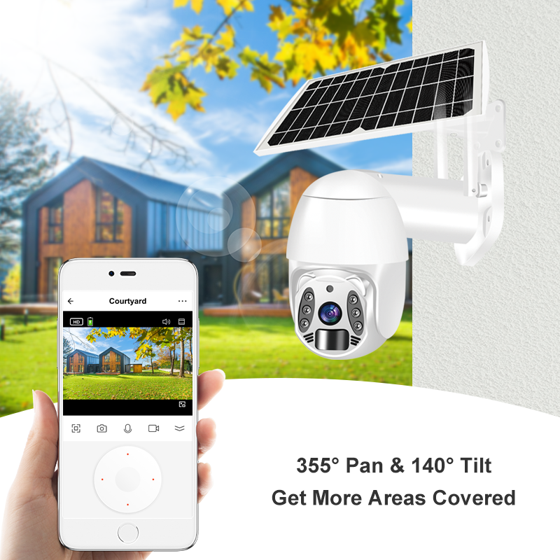 TUYA Low Power Smart Home Security Camera System Outdoor Wireless 4G LTE Full Color Night Vision PTZ IP Network Solar Camera