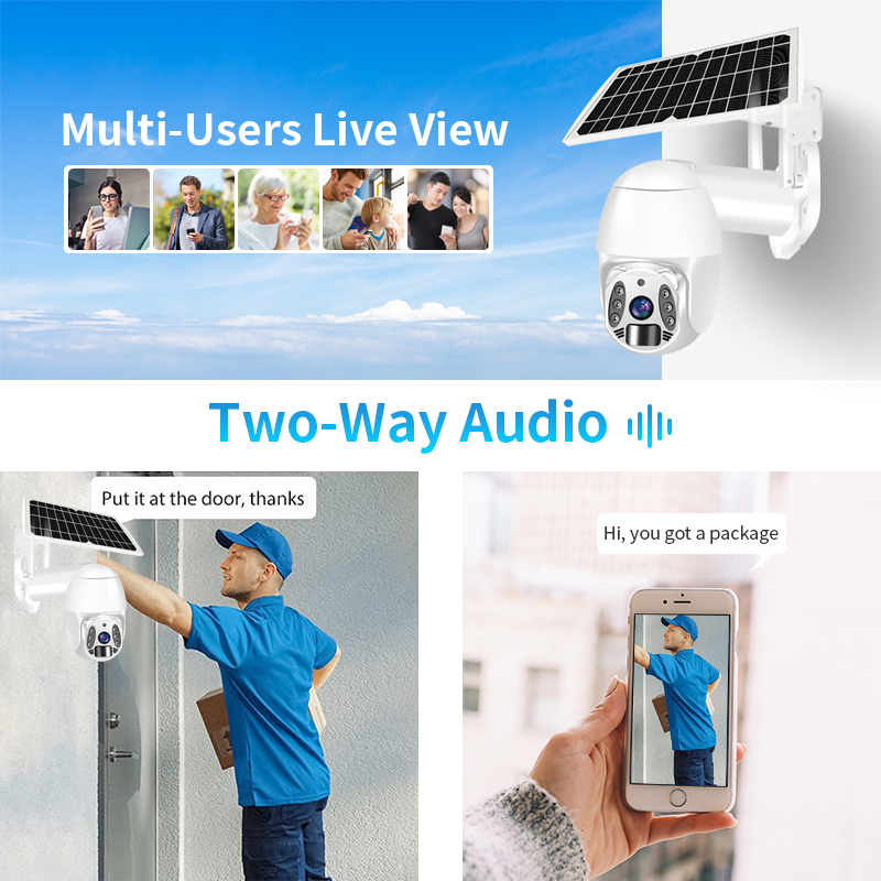 TUYA Low Power Smart Home Security Camera System Outdoor Wireless 4G LTE Full Color Night Vision PTZ IP Network Solar Camera