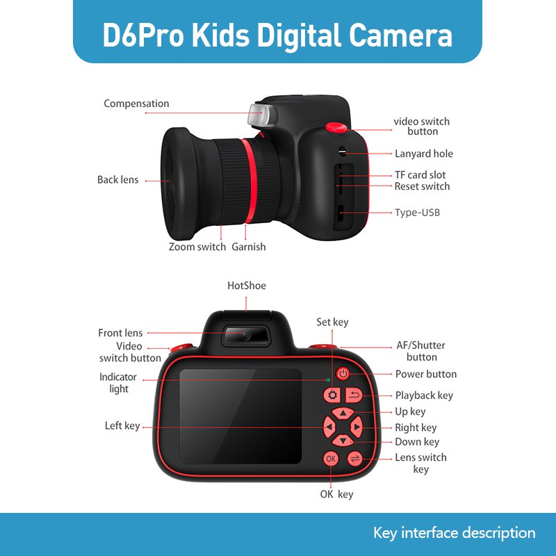 Factory Wholesale Professional Children Digital Camera Mini SLR 2.4 Inch 4K IPS Portable Camcorder Auto Focus 20X Photographer