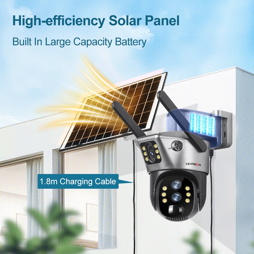 LS VISION 6K WiFi Solar Camera Outdoor Wireless CCTV Surveillance Camera With Solar Panel Three Lens IP Cam Security Protection