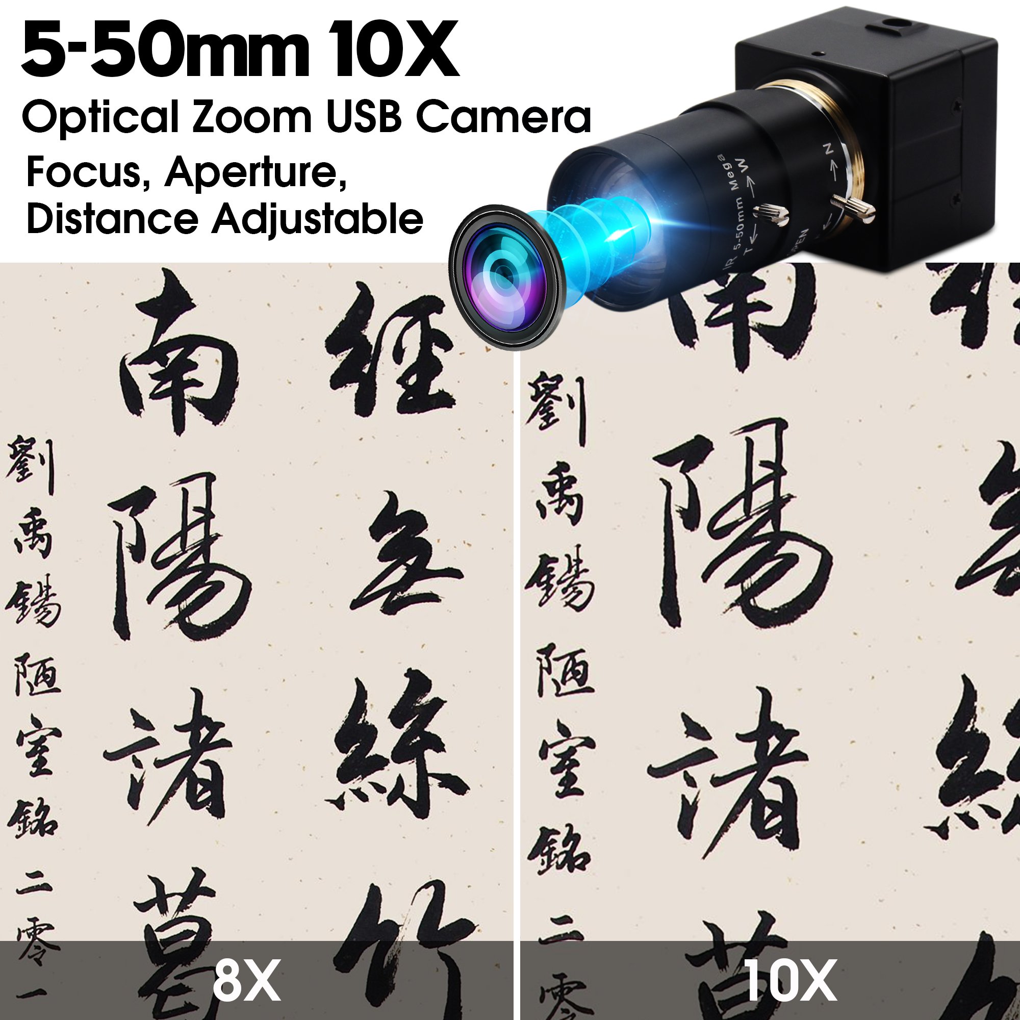 ELP Zoom 10x 5-50mm lens High fps HD Video Webcam 720P 60fps Global Shutter Mini USB Camera For Golf Swing