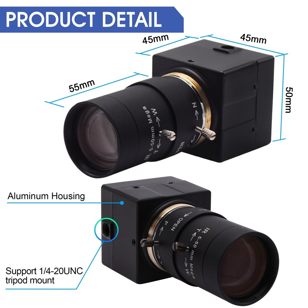 ELP Zoom 10x 5-50mm lens High fps HD Video Webcam 720P 60fps Global Shutter Mini USB Camera For Golf Swing