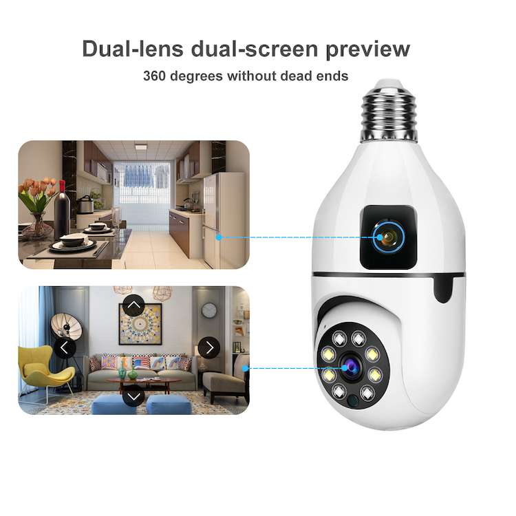 V380pro Mini Bulb Light Infrared Night Vision Dual Lens Smart Indoor CCTV Wireless Home Security Camera Two-Way Voice IP