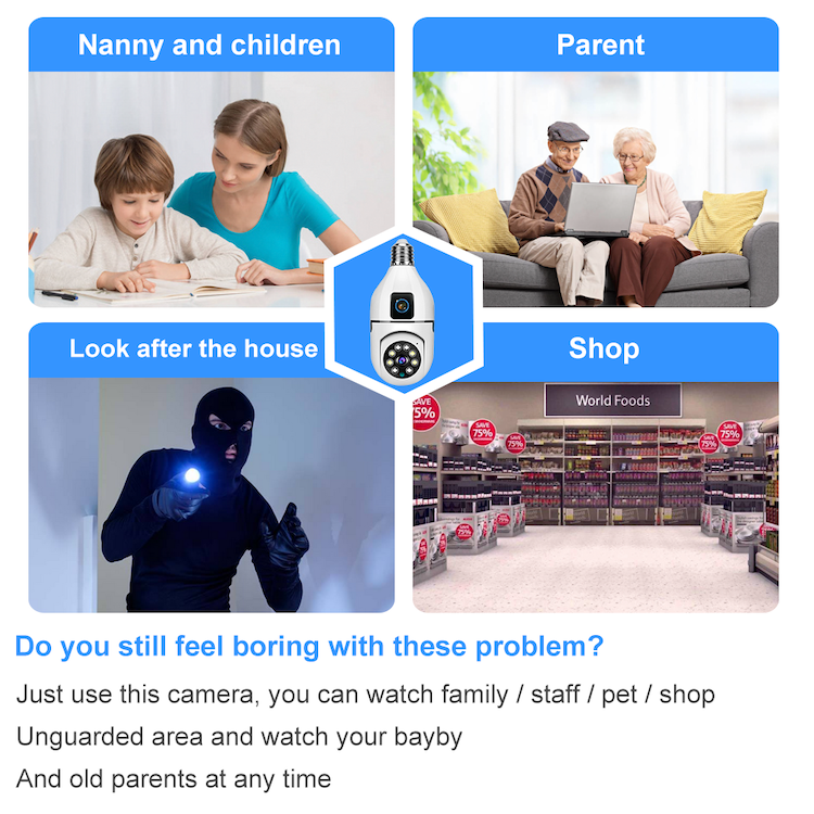 V380pro Mini Bulb Light Infrared Night Vision Dual Lens Smart Indoor CCTV Wireless Home Security Camera Two-Way Voice IP