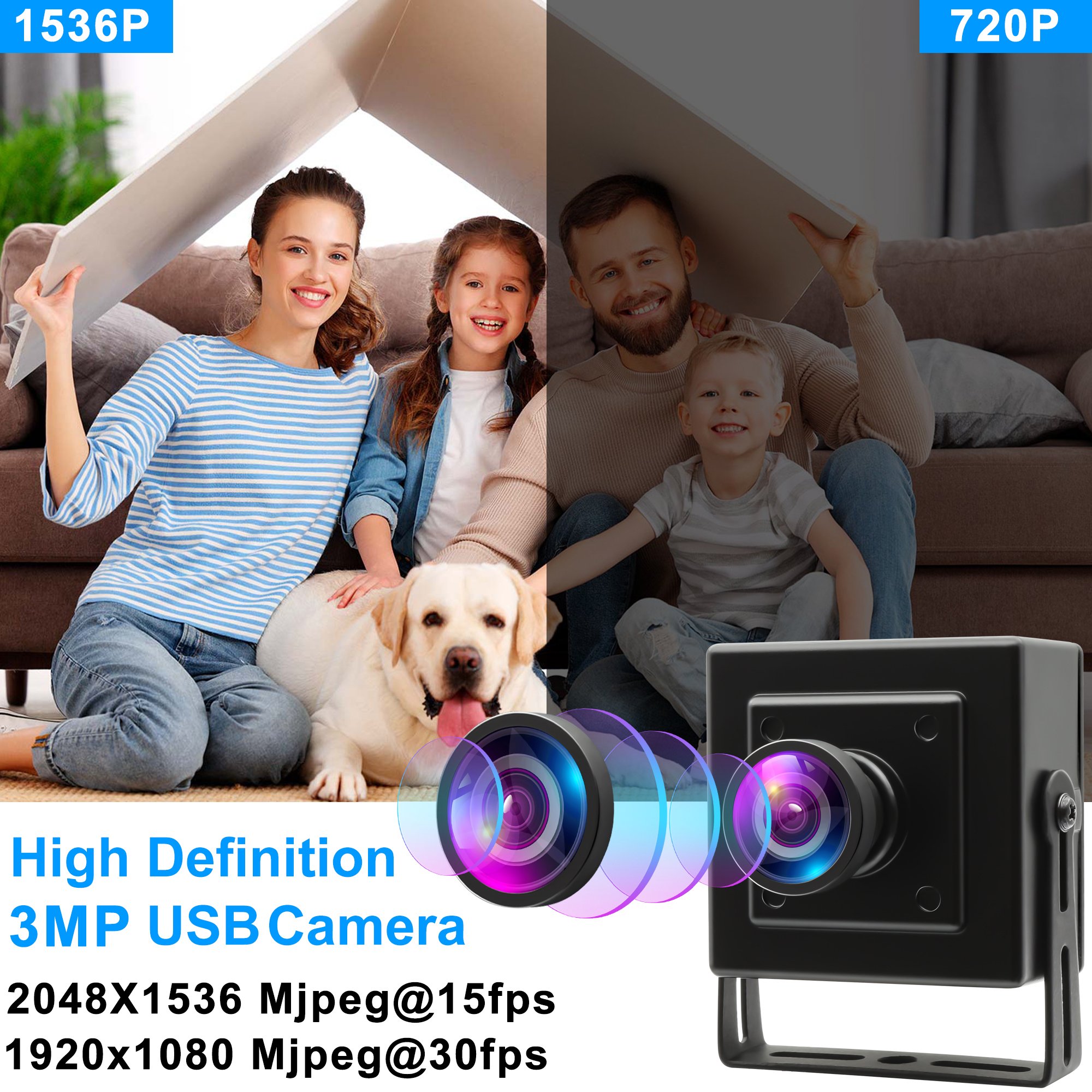ELP 3MP Webcam 2048X1536 AR0331 H.264 WDR USB Camera 1080P 30FPS Mini USB Video Web Camera with Wide Angle 120Degree Lens for PC