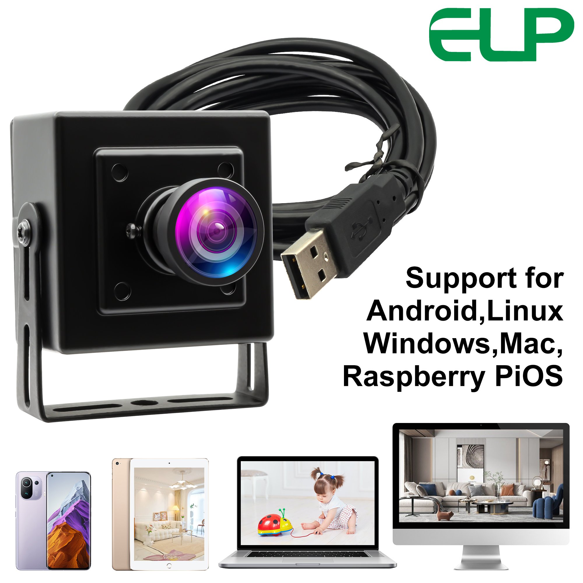 ELP 3MP Webcam 2048X1536 AR0331 H.264 WDR USB Camera 1080P 30FPS Mini USB Video Web Camera with Wide Angle 120Degree Lens for PC