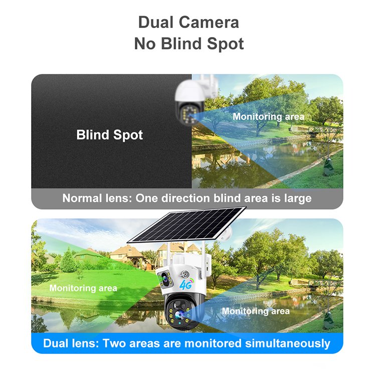 Wireless Wifi Solar Camera 4g Outdoor Waterproof 8mp Dual Lens Hd Surveillance Home Security Network Cctv Camera