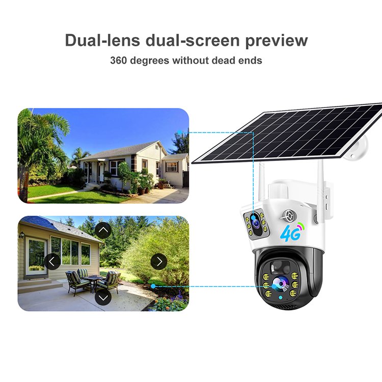 Wireless Wifi Solar Camera 4g Outdoor Waterproof 8mp Dual Lens Hd Surveillance Home Security Network Cctv Camera