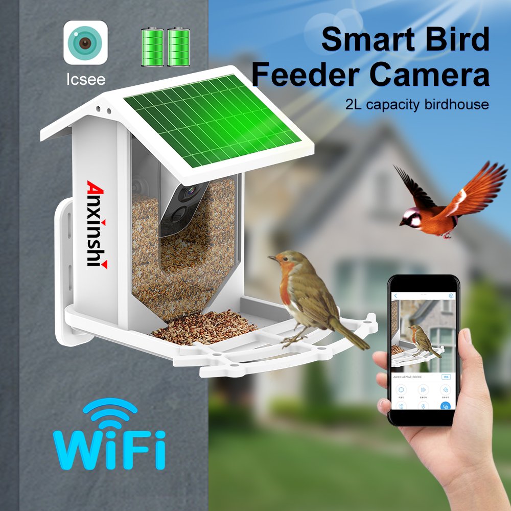 P2P Bird Feeder House IP Camera Solar Battery Camera 2MP Wireless ICSee App IP66