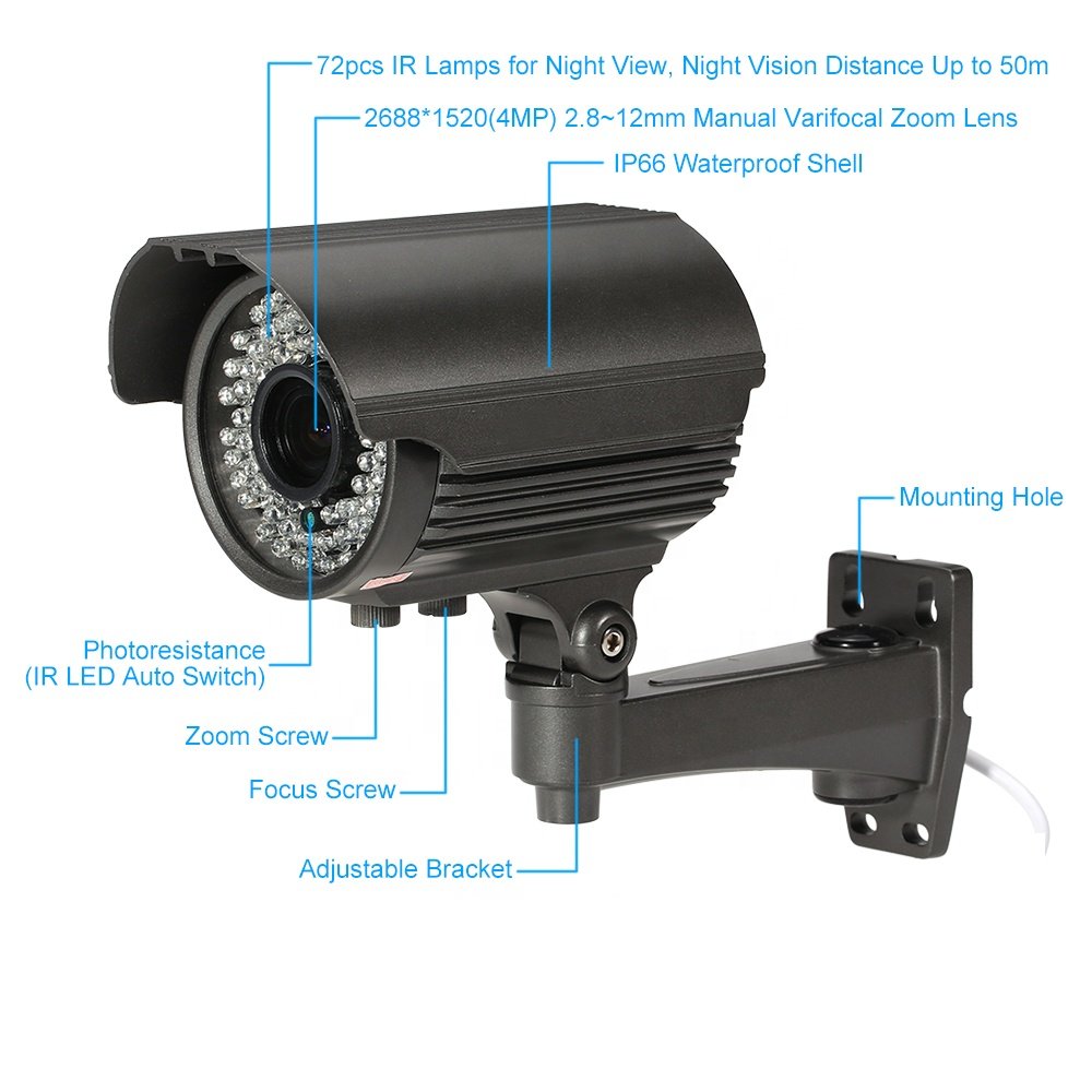OEM 4 IN 1 AHD TVI CVI CVBS OSD Menu Function CCTV Analog Camera 1080P Outdoor Manual Focus 2.8 to 12MM Lens Security AHD Camera