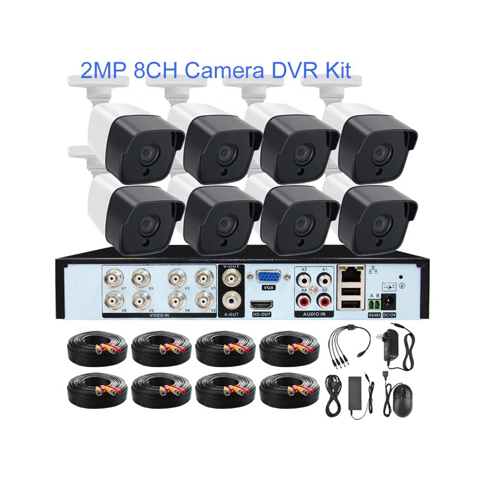 Indoor Outdoor Security 2MP 8CH 8 Channel Analog CCTV Camera System with DVR XVR Recorder Night Vision HDD Data Storage