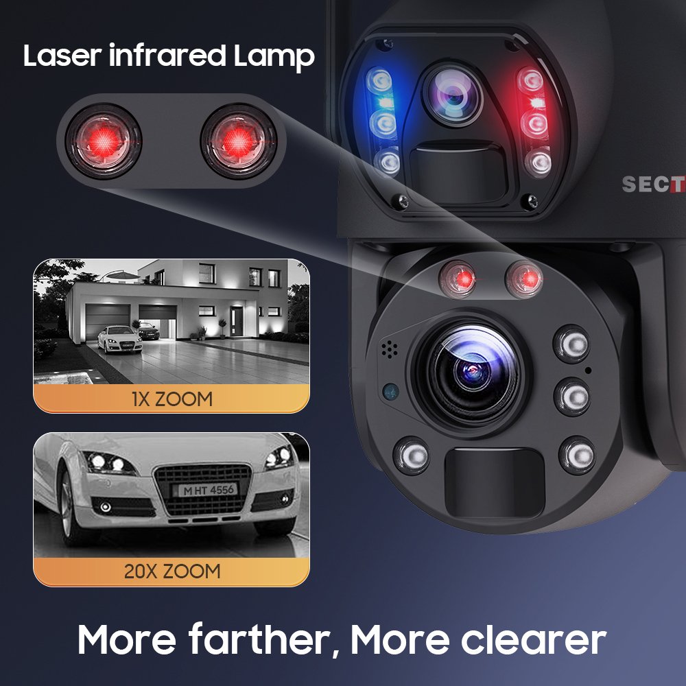 SECTEC 6MP 20X 3K Dual Lens Zoom HD 4G Solar Battery Camera IP CCTV PTZ Outdoor Security Camera With Laser Lights Night Vision