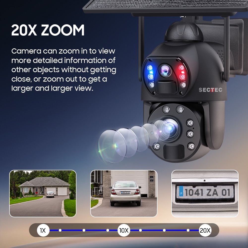 SECTEC 6MP 20X 3K Dual Lens Zoom HD 4G Solar Battery Camera IP CCTV PTZ Outdoor Security Camera With Laser Lights Night Vision