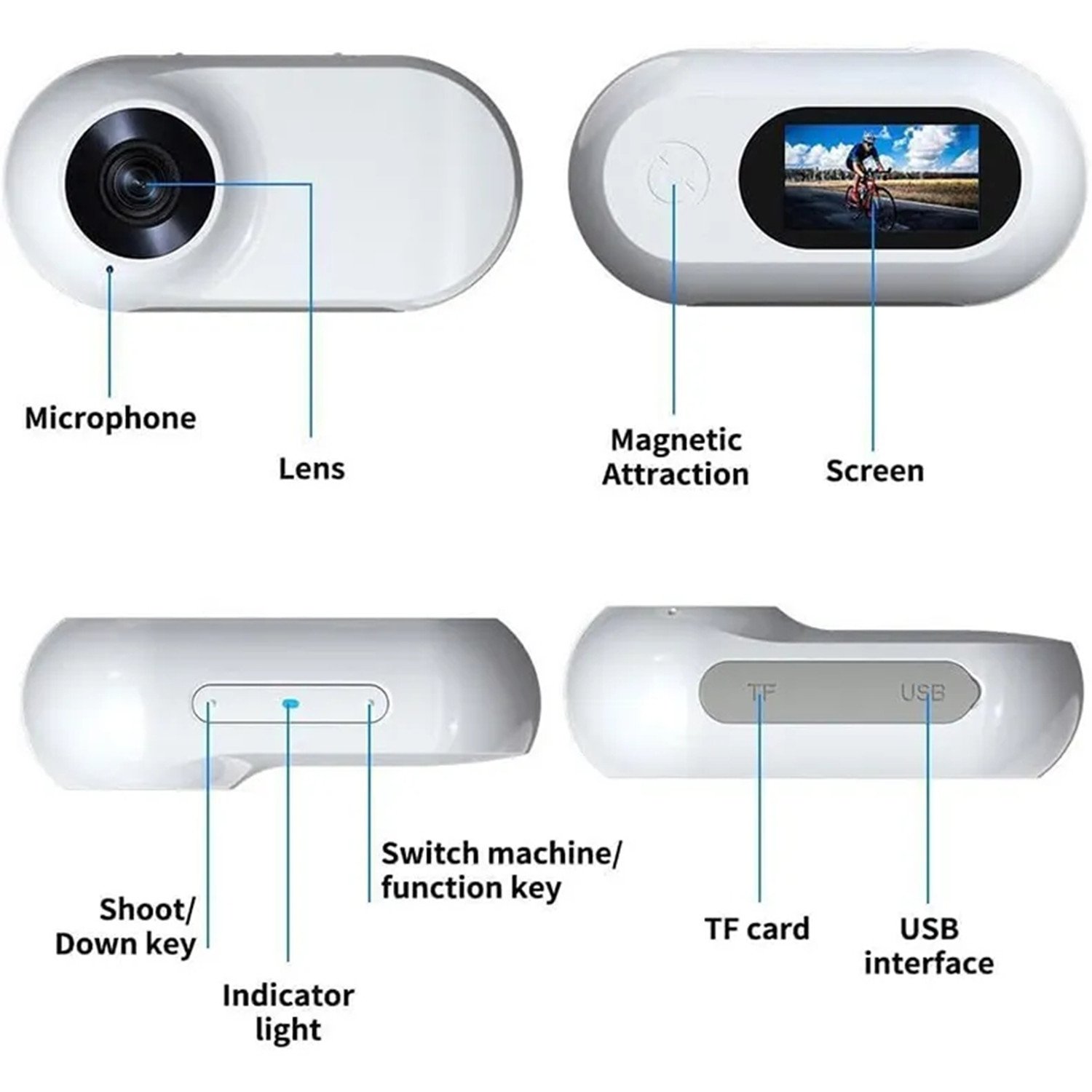 HD Cat Collar Camera For Pet Cameras and Monitors With 360 Wide Angle Lens Mini Portable Stable Sport Action Body mini Camera