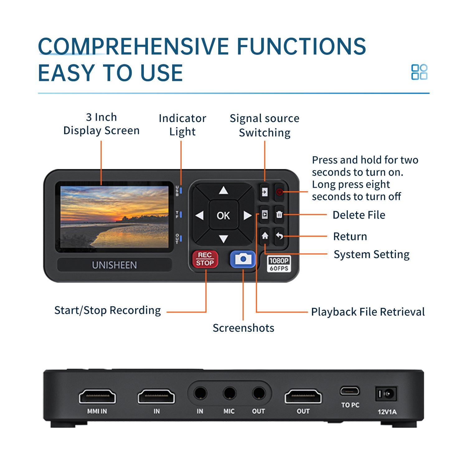Unisheen Factory Mini Size StandAlone Endoscope Switchable VGA DVI HDMI YPbPr RCA Camera 4K Capture Box VHS Video Recorder
