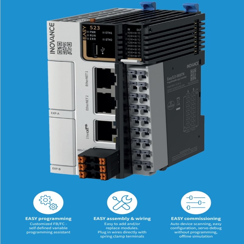 INOVANCE PLC Easy502-0808TN , 16 synchronised axes(can be max of 16 Ethercat Axes or a combination of max5 pulse axes)