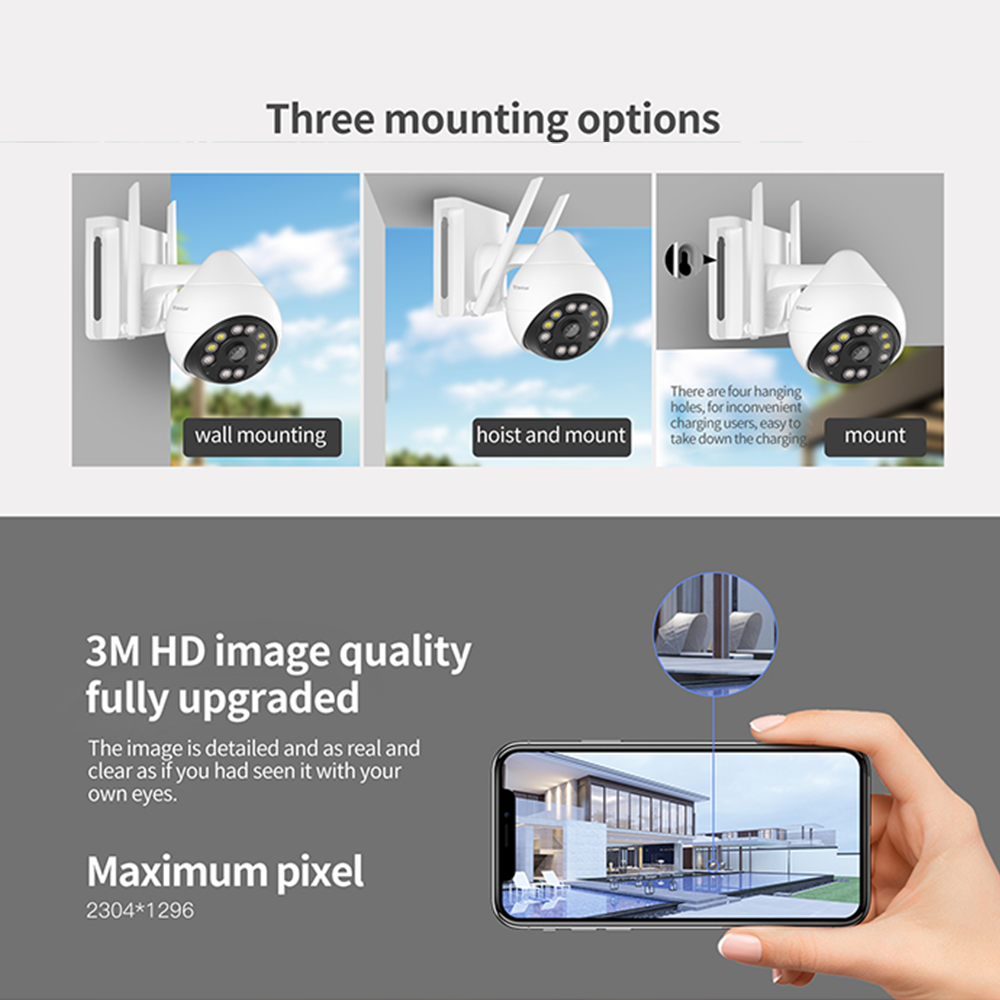 PTZ 2.5inch wifi outdoor camera CCTV camera wifi camera support human detection and audio and visual alarm for alarm system