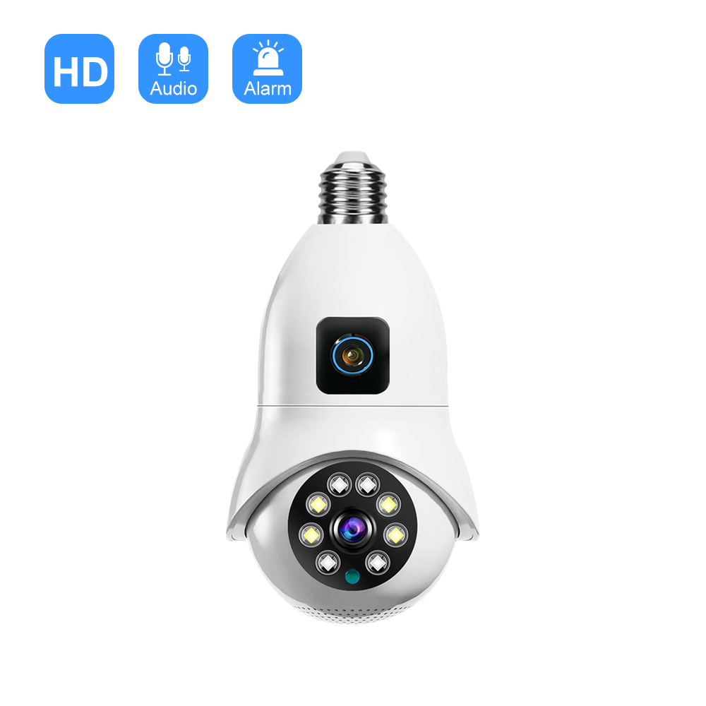 New Arrival Dual Lens Wireless Light Bulb PTZ Camera 360 Degree Auto Tracking Panoramic E27 Socket Lamp Security Camera V380 pro