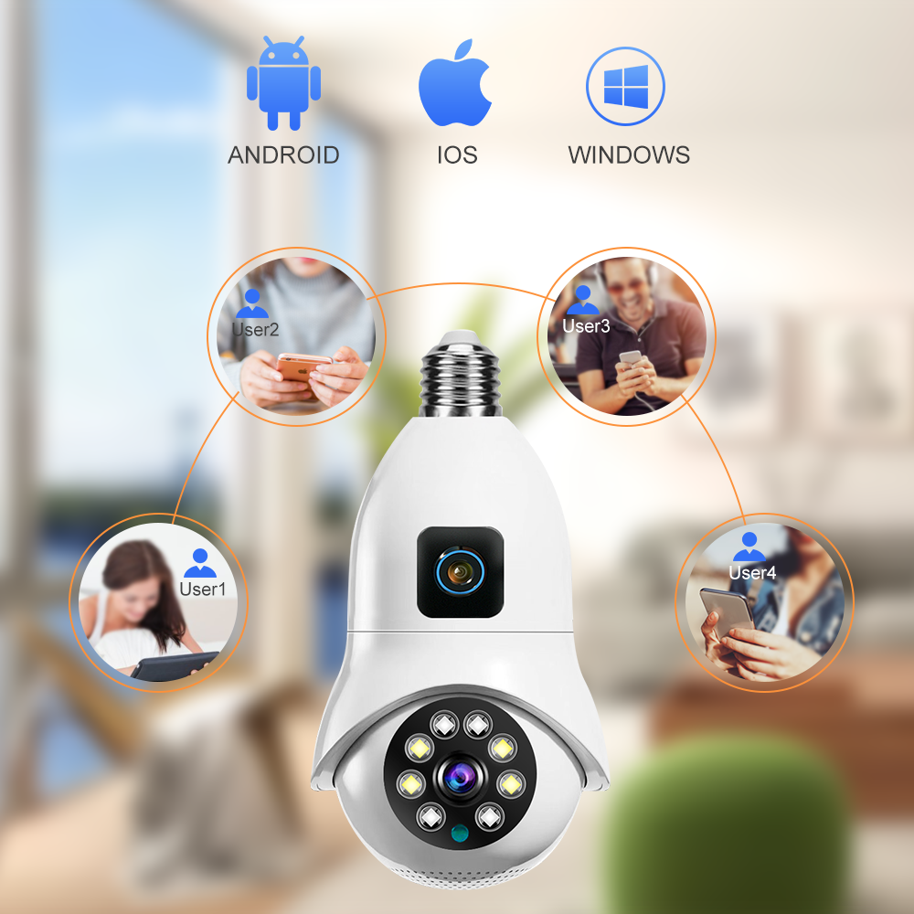 New Arrival Dual Lens Wireless Light Bulb PTZ Camera 360 Degree Auto Tracking Panoramic E27 Socket Lamp Security Camera V380 pro