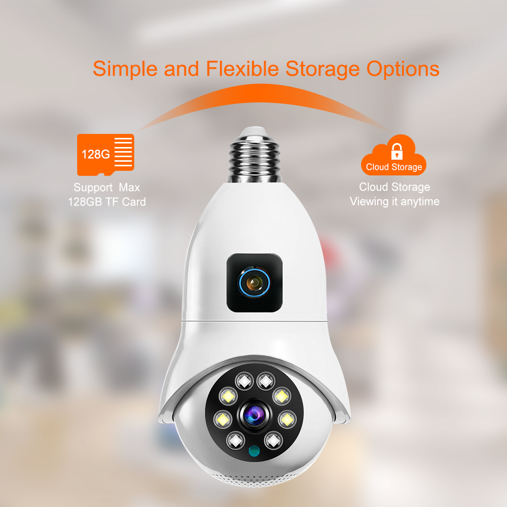New Arrival Dual Lens Wireless Light Bulb PTZ Camera 360 Degree Auto Tracking Panoramic E27 Socket Lamp Security Camera V380 pro
