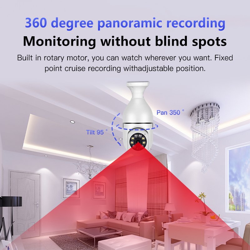 Indoor Night Vision Wireless Light Bulb IP Camera E27 Auto Tracking Ptz WiFi Outdoor Use Supports Cloud Storage P2P Memory Card