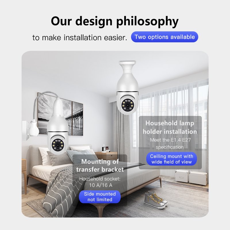 Indoor Night Vision Wireless Light Bulb IP Camera E27 Auto Tracking Ptz WiFi Outdoor Use Supports Cloud Storage P2P Memory Card