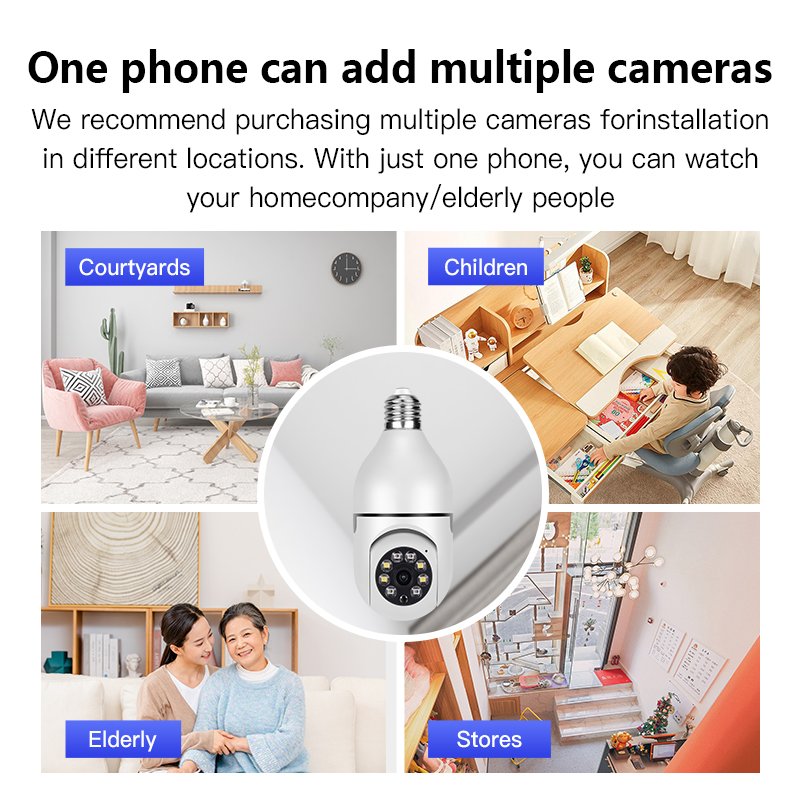 Indoor Night Vision Wireless Light Bulb IP Camera E27 Auto Tracking Ptz WiFi Outdoor Use Supports Cloud Storage P2P Memory Card