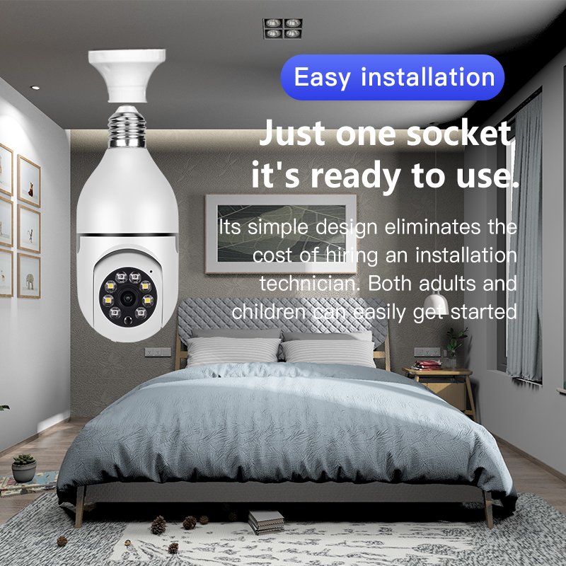 Indoor Night Vision Wireless Light Bulb IP Camera E27 Auto Tracking Ptz WiFi Outdoor Use Supports Cloud Storage P2P Memory Card