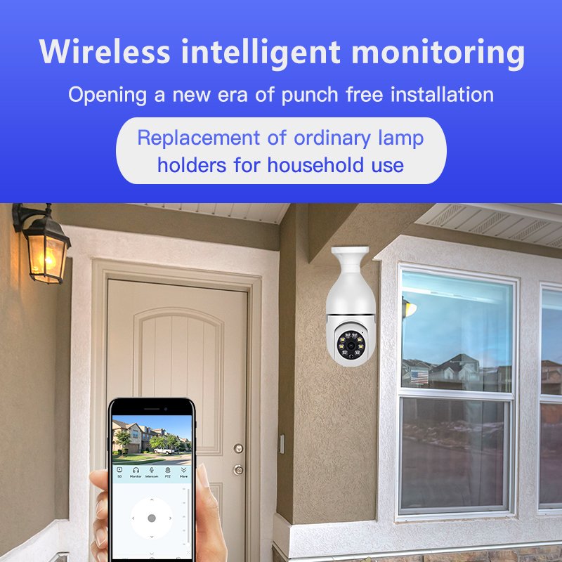 Indoor Night Vision Wireless Light Bulb IP Camera E27 Auto Tracking Ptz WiFi Outdoor Use Supports Cloud Storage P2P Memory Card