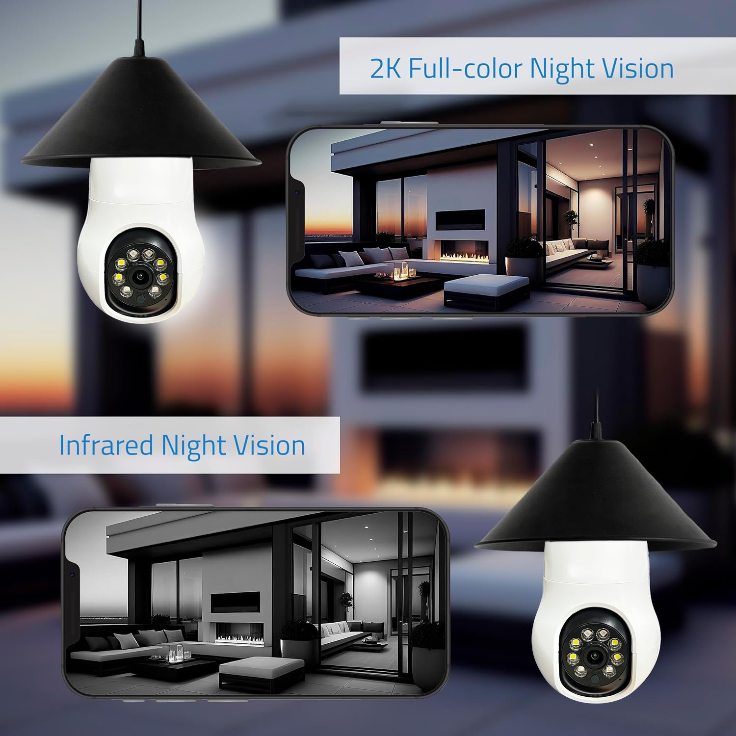 1080P 2MP Suniseepro Indoor Wide View Two Way Speak Moving Detecting Tracking 360 PTZ Wireless Wifi Bulb Security Camera