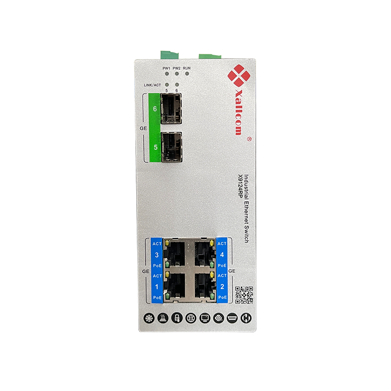 PoE L2 Managed RSTP ERPS SNMP Monitoring IP Camera Din Rail 2 GE Fiber 4 GE Copper Industrial Network Switch