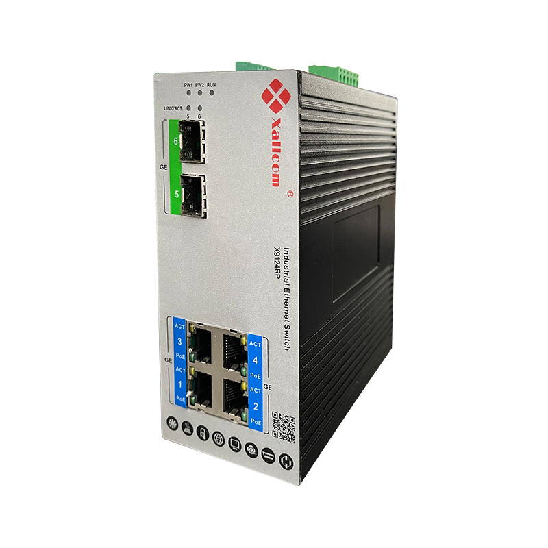 PoE L2 Managed RSTP ERPS SNMP Monitoring IP Camera Din Rail 2 GE Fiber 4 GE Copper Industrial Network Switch