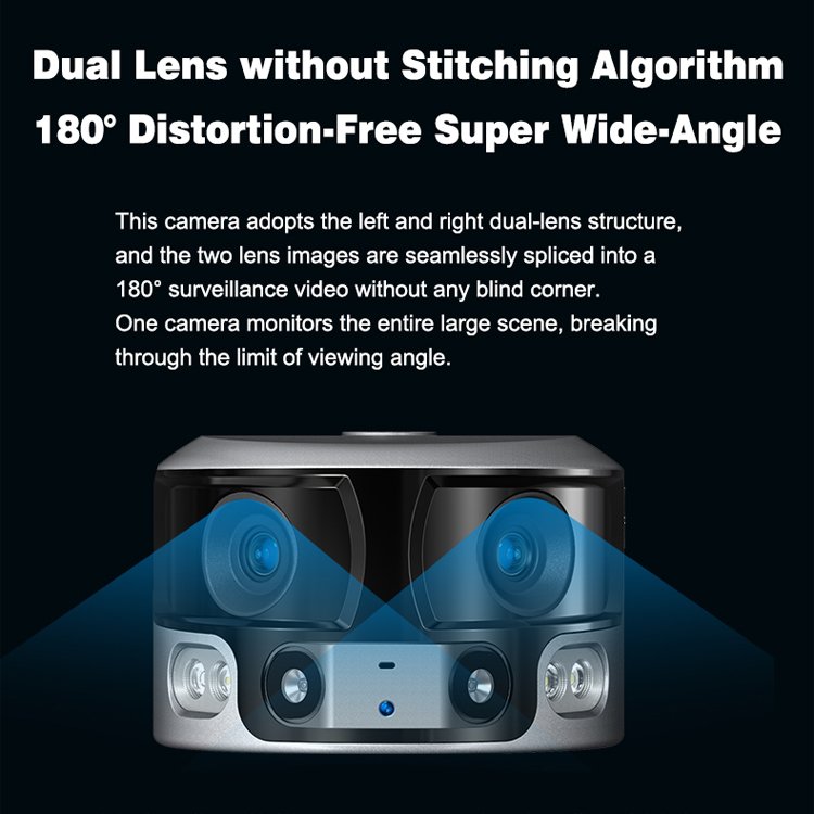 Super Wide-angle Solar Network Camera 4G Dual Lens 8MP 180 Degree Wifi Camera Indoor H.265 Wi-fi Solar Camera on Sale