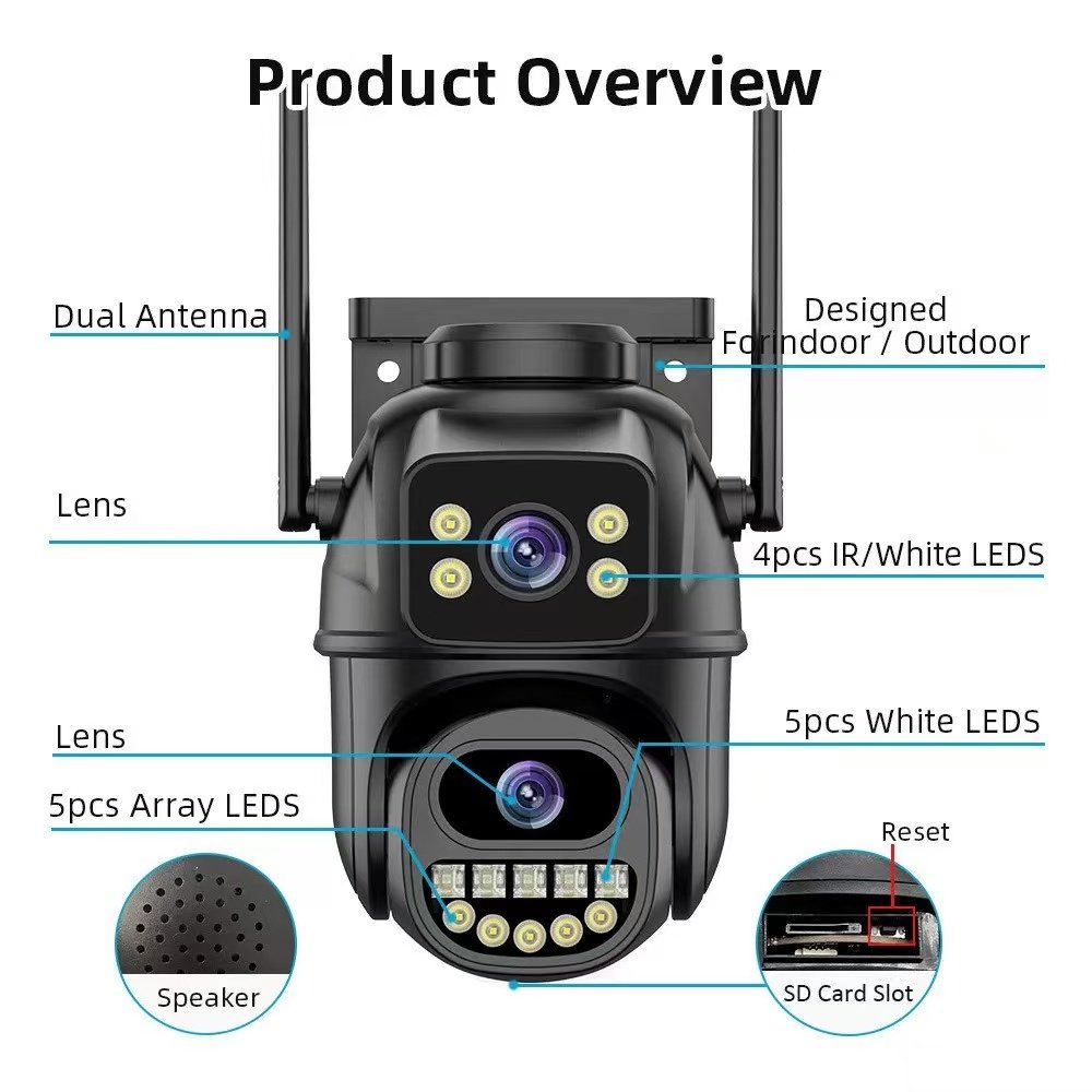 ICSEE 6MP Gun Ball Binocular Camera Outdoor Waterproof AI Mobile Remote WiFi Monitoring 4G Poe Network NVR Data Storage Options
