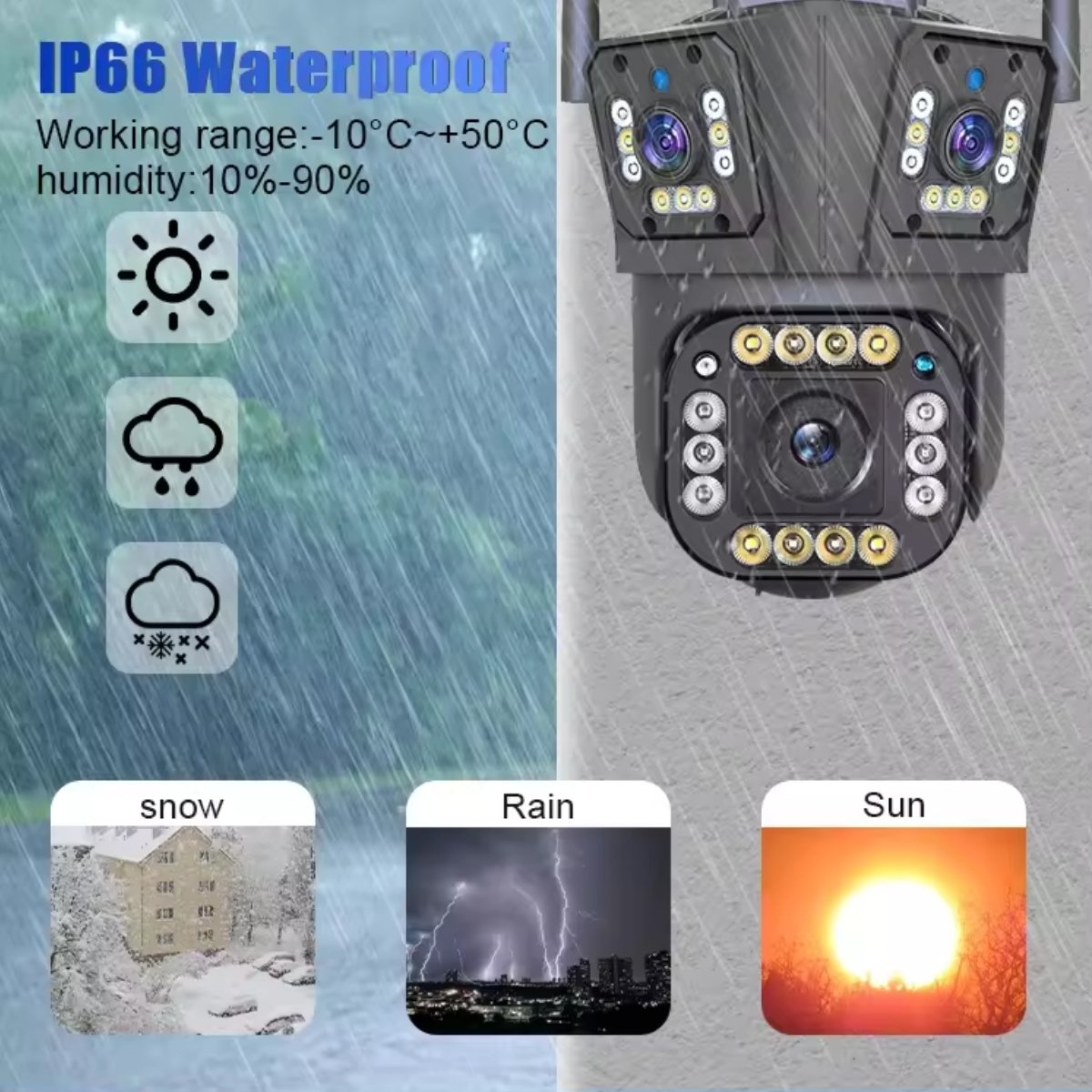 WiFi PTZ Network Camera CCTV 3 Lens IP66 Waterproof 6MP Wireless Camera security camera ptz with Free Horns