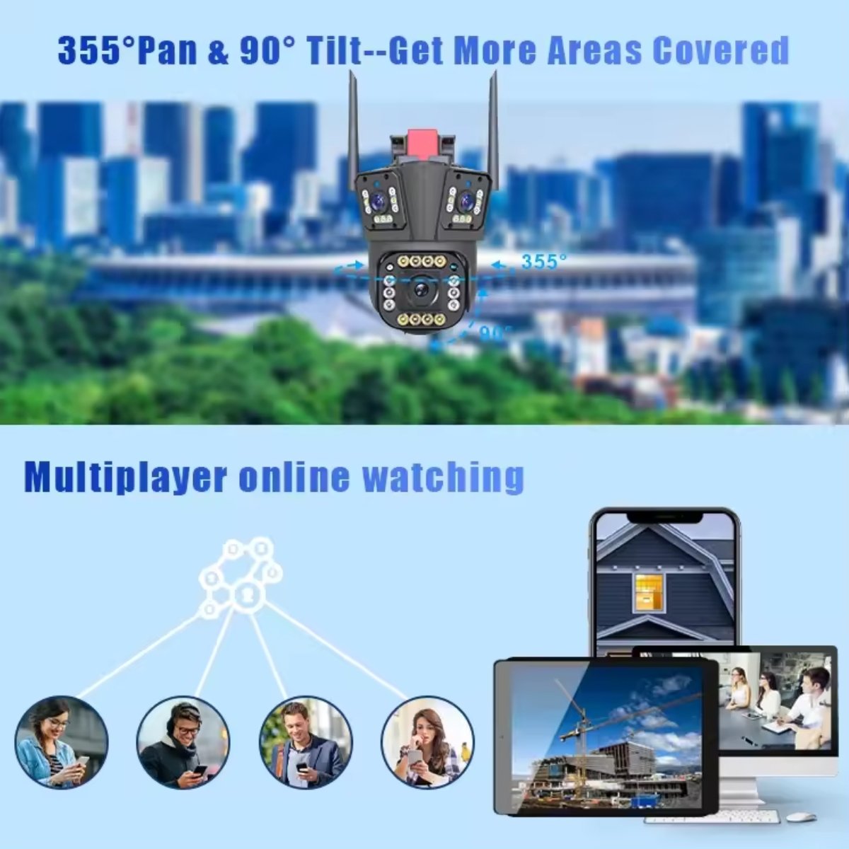 WiFi PTZ Network Camera CCTV 3 Lens IP66 Waterproof 6MP Wireless Camera security camera ptz with Free Horns