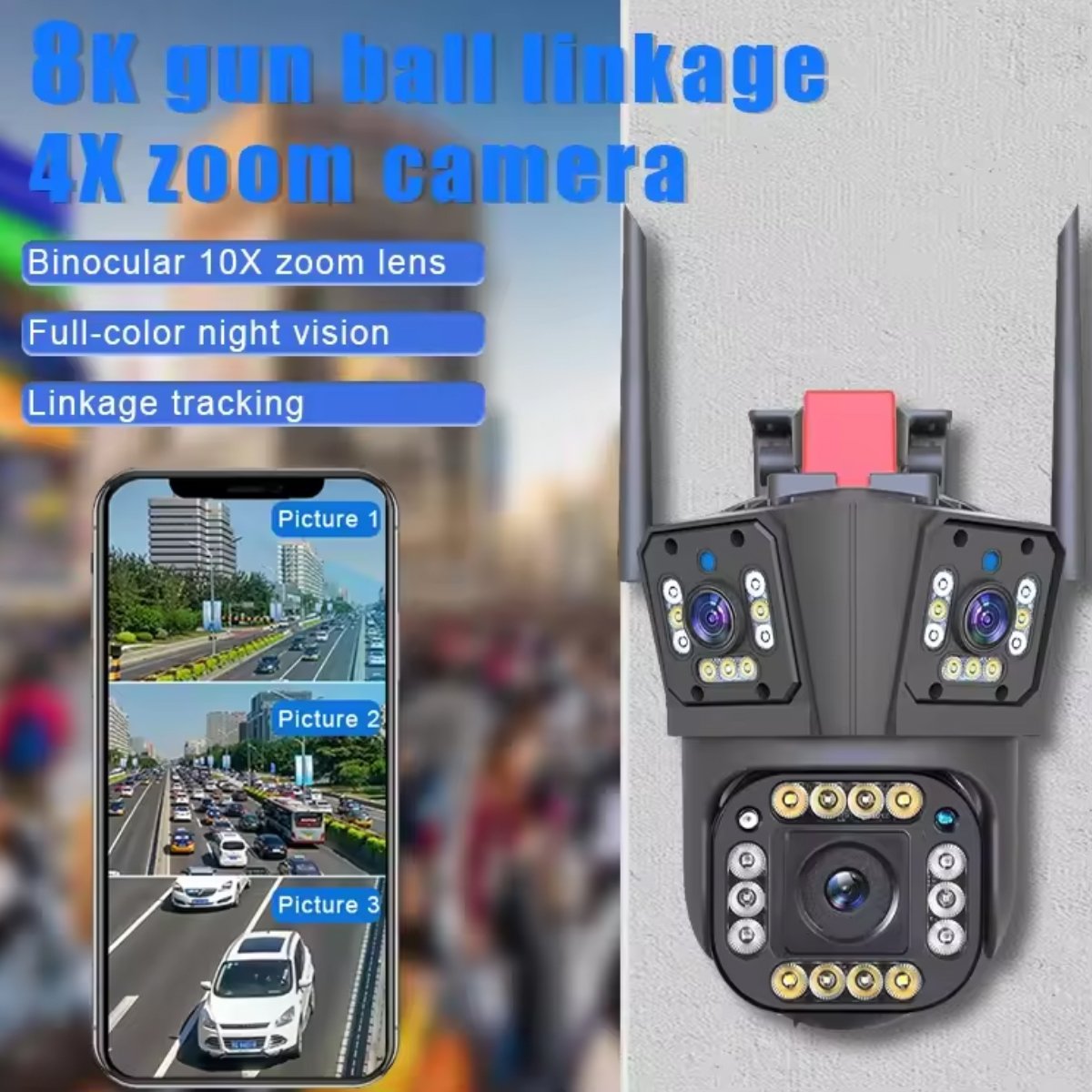 WiFi PTZ Network Camera CCTV 3 Lens IP66 Waterproof 6MP Wireless Camera security camera ptz with Free Horns