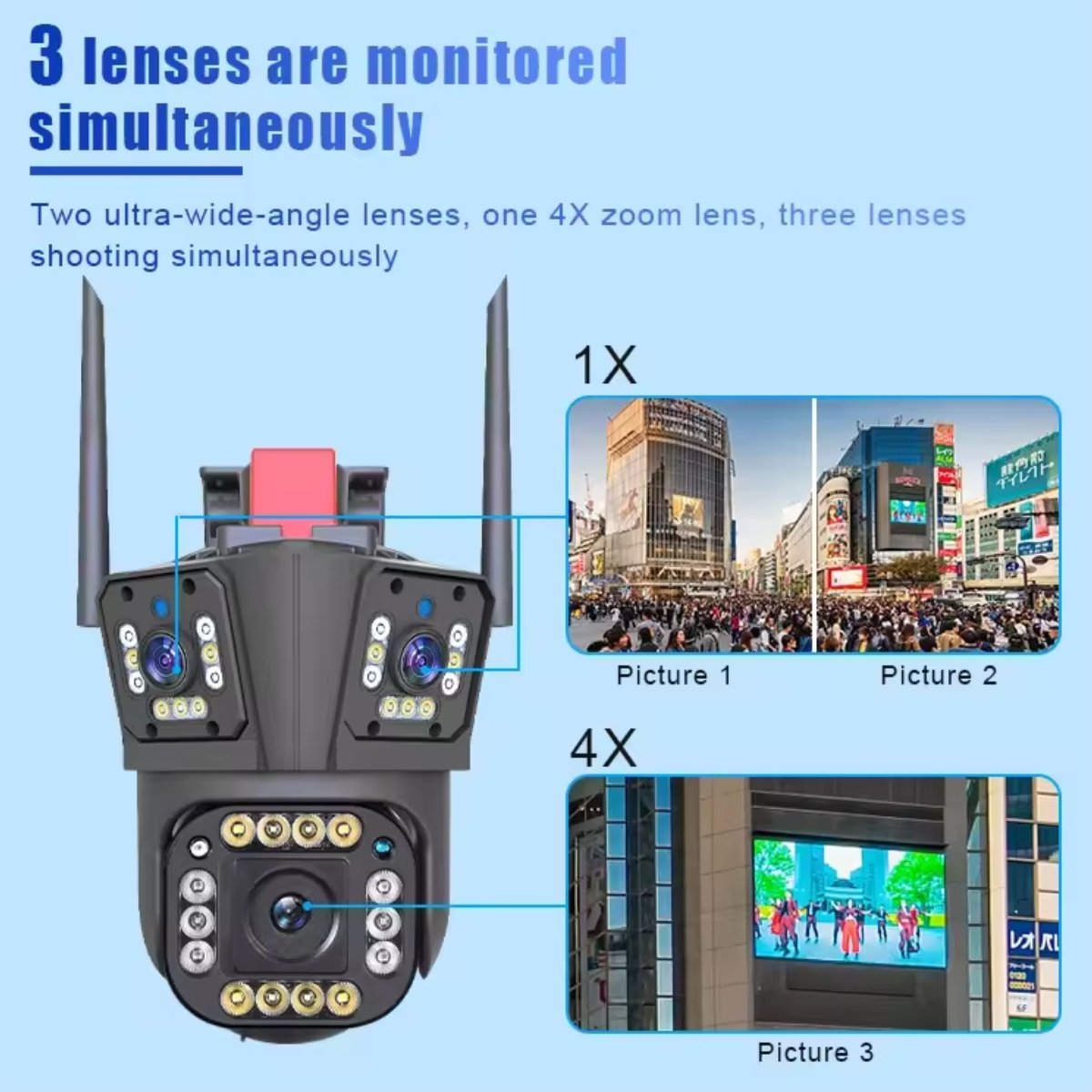 WiFi PTZ Network Camera CCTV 3 Lens IP66 Waterproof 6MP Wireless Camera security camera ptz with Free Horns