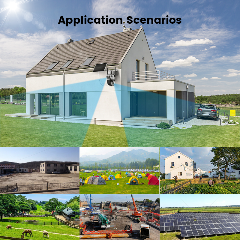 Full HD 4MP wireless network intelligent solar energy alert ptz camera outdoor farm 4g lte v380 wifi solar dual cameras