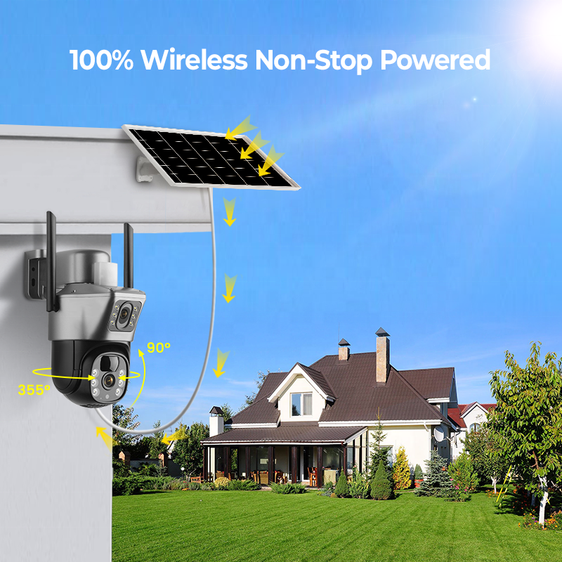 Full HD 4MP wireless network intelligent solar energy alert ptz camera outdoor farm 4g lte v380 wifi solar dual cameras