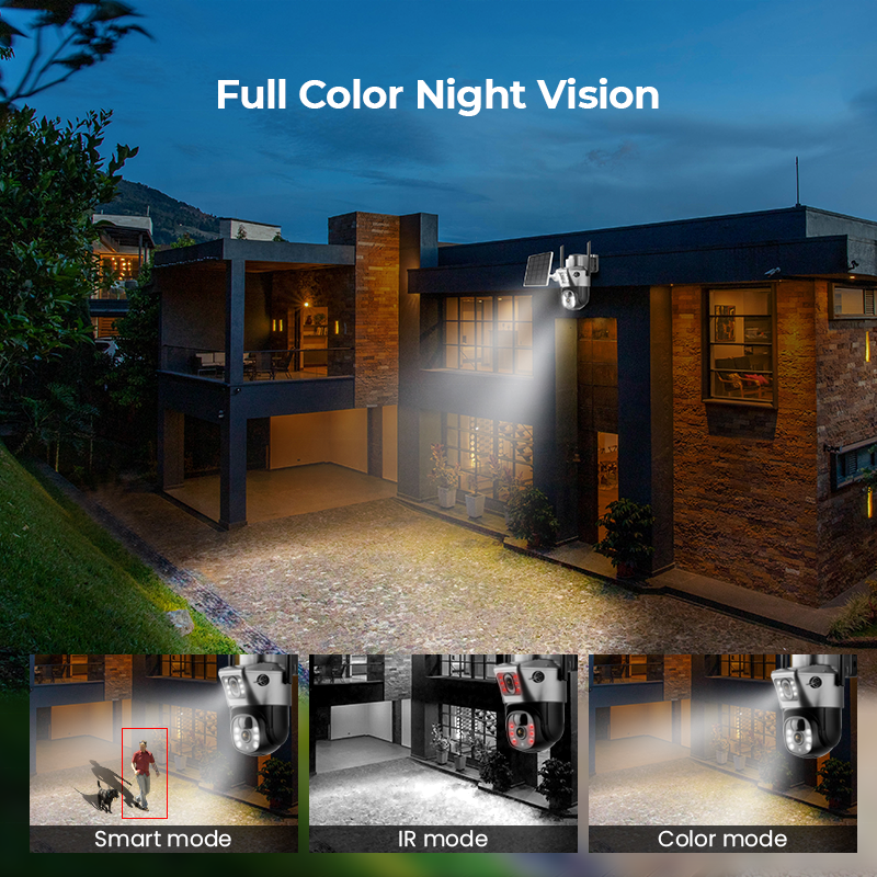 Full HD 4MP wireless network intelligent solar energy alert ptz camera outdoor farm 4g lte v380 wifi solar dual cameras