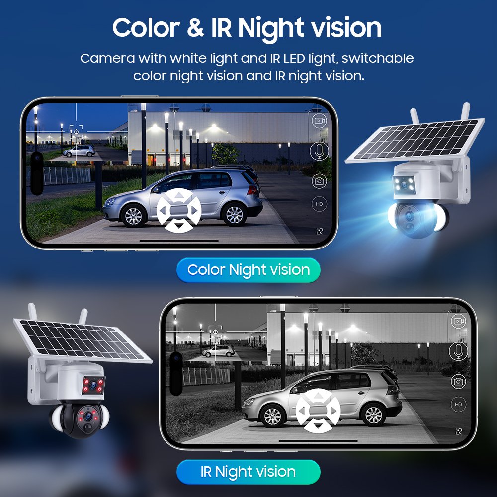 Custom logo Panorama IP CCTV 6MP Outdoor Dual Lens Solar Battery Camera floodlight Network 4G Sim Card Solar Camera