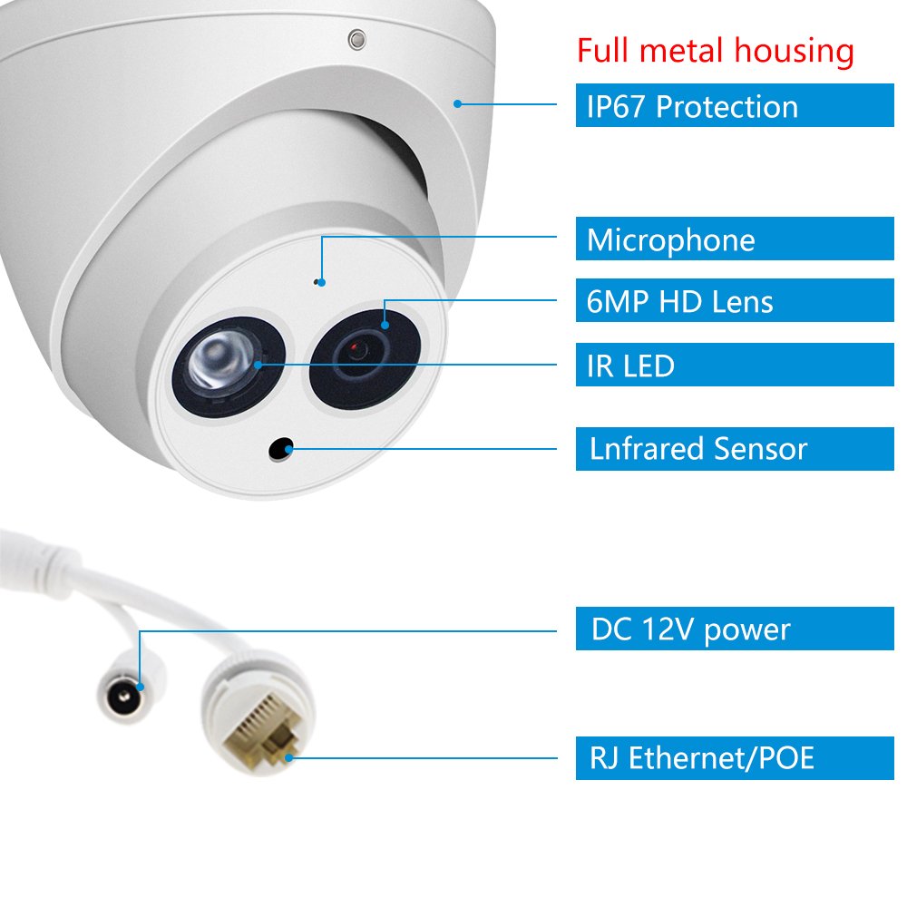 OEM made by 4631 English Russian Spanish turret dome 6MP POE Network CCTV Camera IPC-HDW4631C-A camera