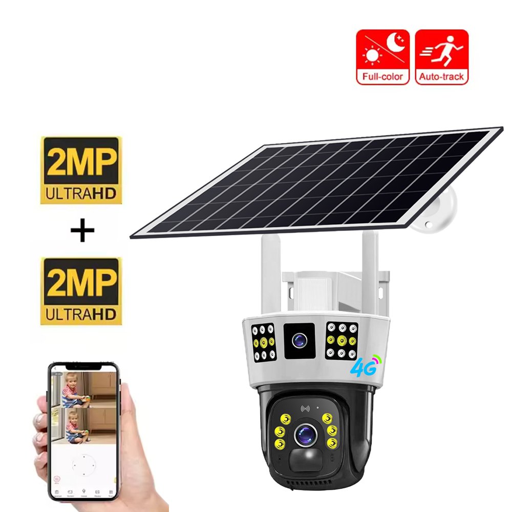 V380 New Dual Lens 3 screen 4MP 4G Sim Card Solar Battery Powered Security Camera System CCTV PTZ Network Camera