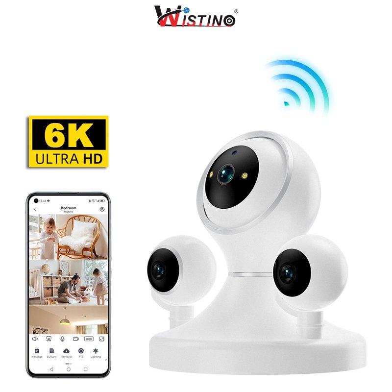 Wistino 6K Ultra HD Fisheye WiFi Camera Three Lens Panoramic Remote Viewing Alarm Push Security Camera